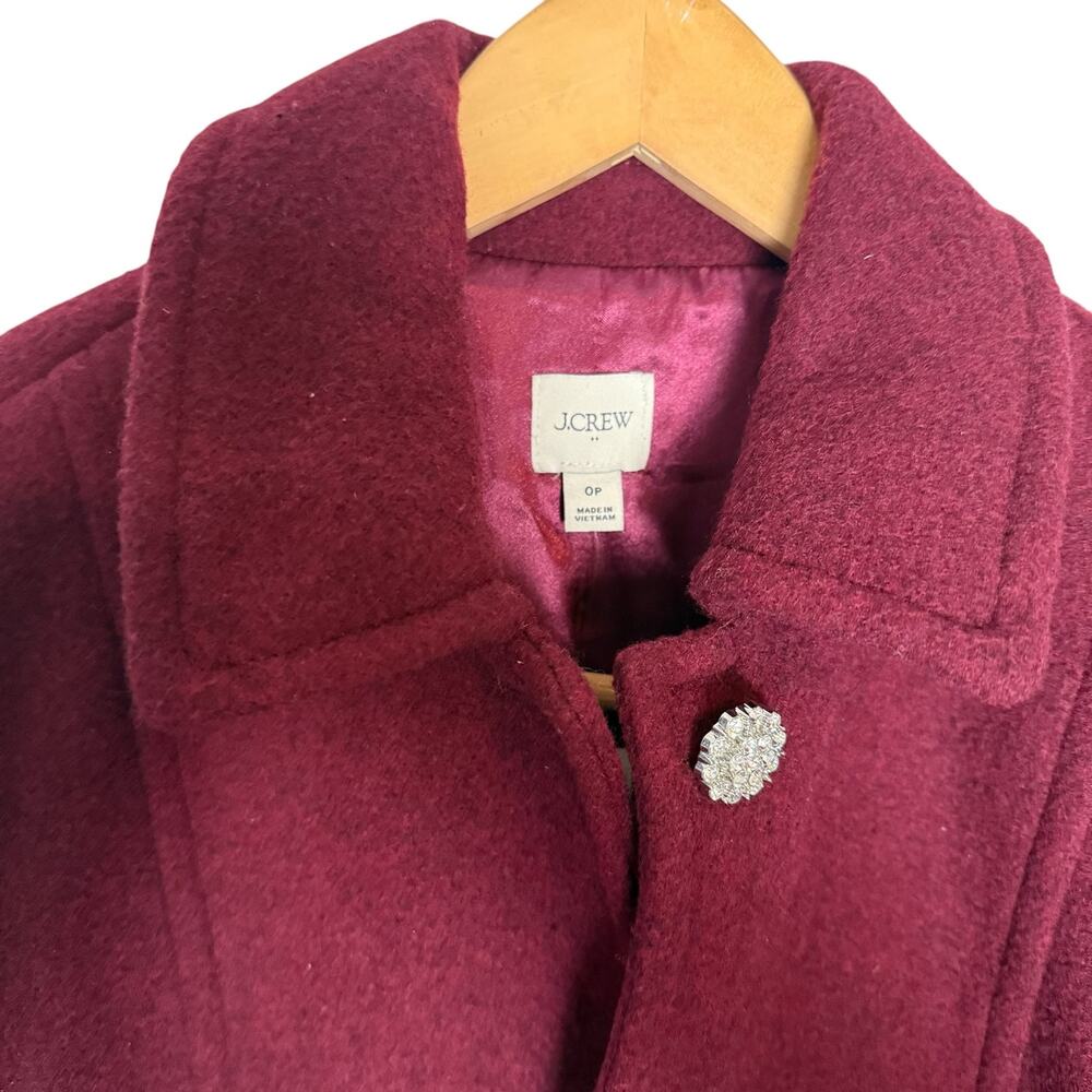 J.Crew Red Wool Lady Day Jeweled Rhinestone Button Coat Size 0 Petite - Picture 5 of 12